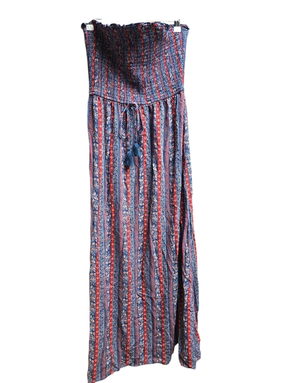 Band of Gypsies StraplessSmocked Strapless Maxi Dress in Blue & Red Stripe Sz.L